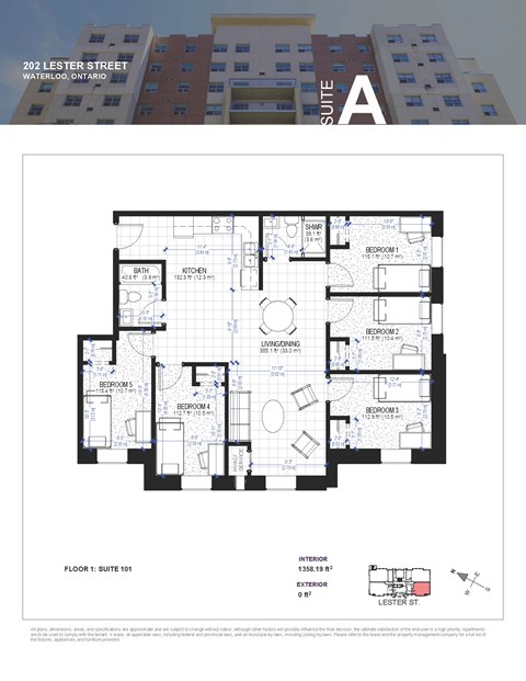 Floor plan for 1 bed, 1 bath, 177 sqft